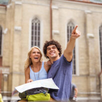 Happy,Couple,Enjoying,City,Tour,In,The,City. Working holiday in Ireland