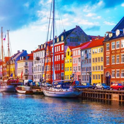 Copenhagen iconic view. Famous old Nyhavn port in the center of Copenhagen, Denmark